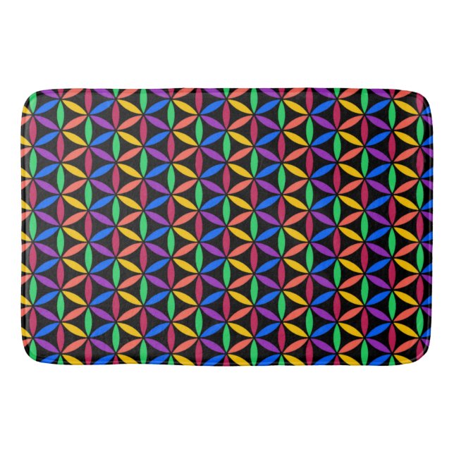 Rainbow Flower of Life Pattern Bath Mat (Front)