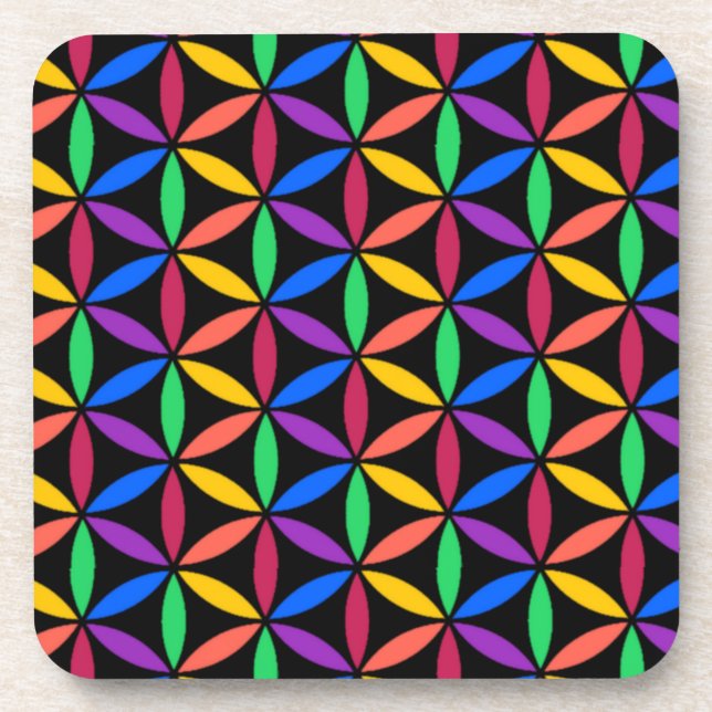 Rainbow Flower of Life Pattern Coaster (Front)