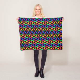 Rainbow Flower of Life Pattern Fleece Blanket