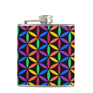 Rainbow Flower of Life Pattern Hip Flask