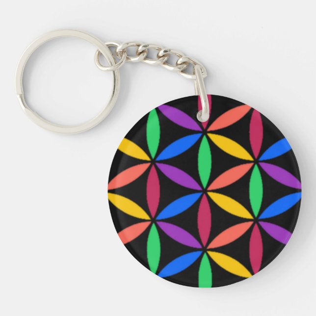 Rainbow Flower of Life Pattern Key Ring (Front)