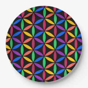 Rainbow Flower of Life Pattern Paper Plate