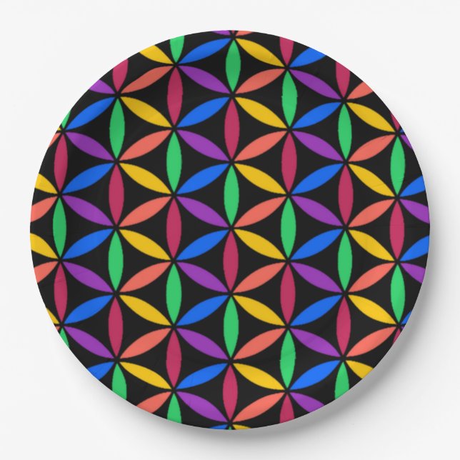 Rainbow Flower of Life Pattern Paper Plate (Front)
