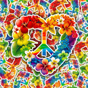 Rainbow Flower Peace Sign   Die-Cut Sticker