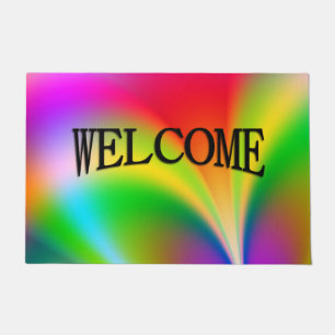 Rainbow Flower Power Welcome Mat