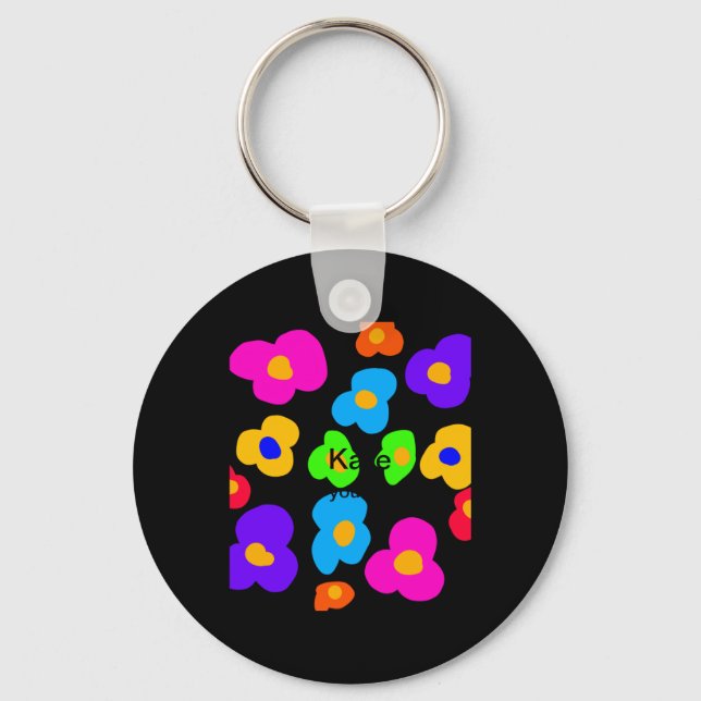 Rainbow Flower Pride Love Add Name Text Lqbtq Abst Key Ring (Front)