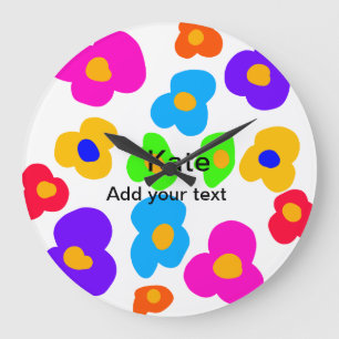 Rainbow flower pride love add name text lqbtq abst large clock