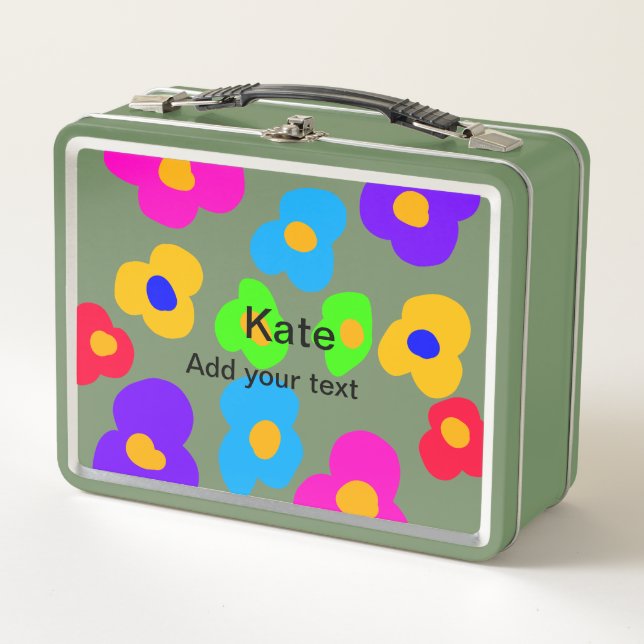 Rainbow flower pride love add name text lqbtq abst metal lunch box (Front)