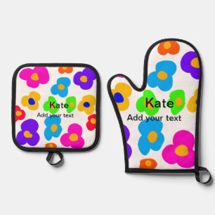 Rainbow flower pride love add name text lqbtq abst oven mitt & pot holder set