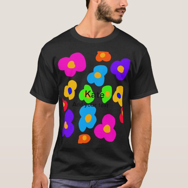 Rainbow Flower Pride Love Add Name Text Lqbtq Abst T-Shirt (Front)