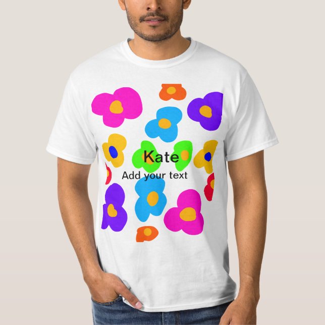Rainbow flower pride love add name text lqbtq abst T-Shirt (Front)