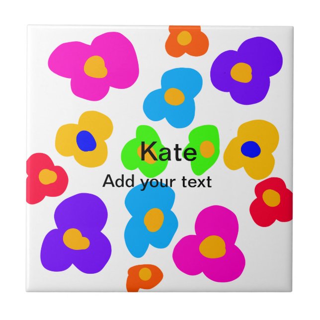 Rainbow flower pride love add name text lqbtq abst tile (Front)