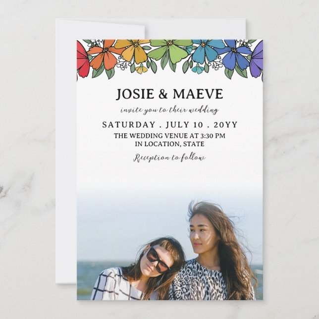 Rainbow Flowers 2 in 1 Photo Wedding Invitation (Front)