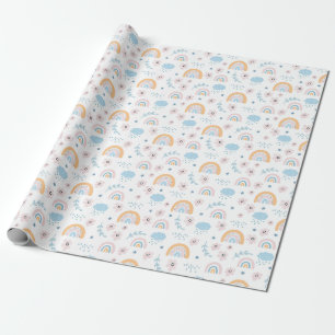 Rainbow, Flowers And Clouds Wrapping Paper