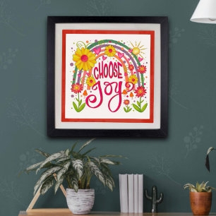Rainbow Flowers Colourful Choose Joy Inspirivity Poster