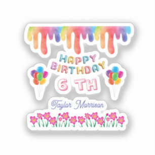 Rainbow Flowers Happy Birthday Square Sticker