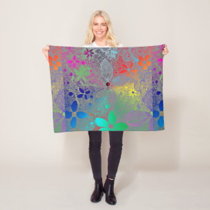 Rainbow Flowers In Lace Fleece Blanket