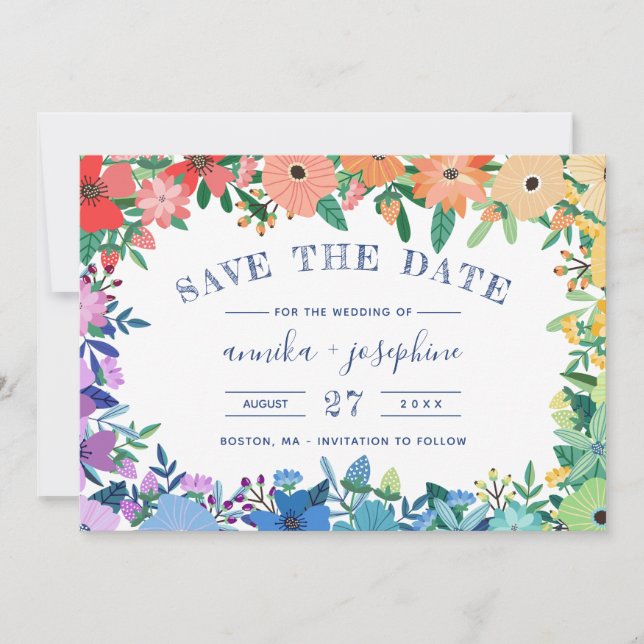 Rainbow Flowers LGBT Wedding Save the Date (Front)