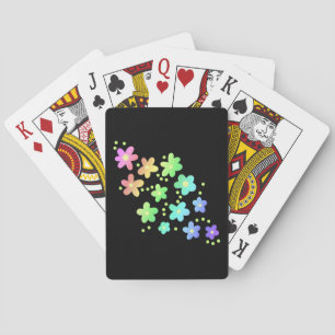 Rainbow Flowers on Black Playing Cards
