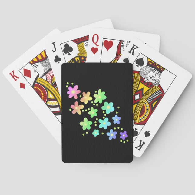 Rainbow Flowers on Black Playing Cards (Back)