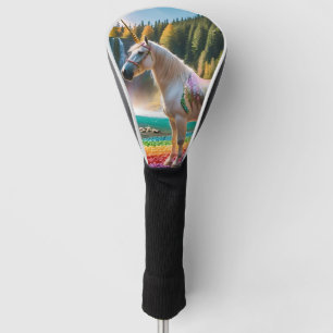 Rainbow Flowers Unicorn Green Trees Waterfall Lake Golf Head Cover