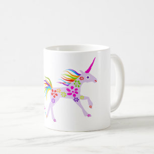 RAINBOW FLOWERS UNICORN VECTOR ILLUSTRATION COFFEE MUG