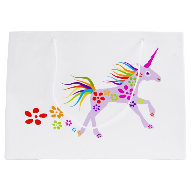 RAINBOW FLOWERS UNICORN VECTOR ILLUSTRATION LARGE GIFT BAG (Front)