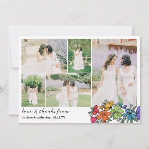 Rainbow Flowers Wedding Photo Collage Thank You Card