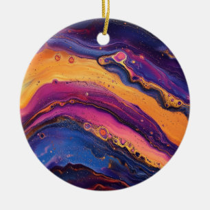 Rainbow Fluid Pour Purple & Orange Colourful Ceramic Tree Decoration