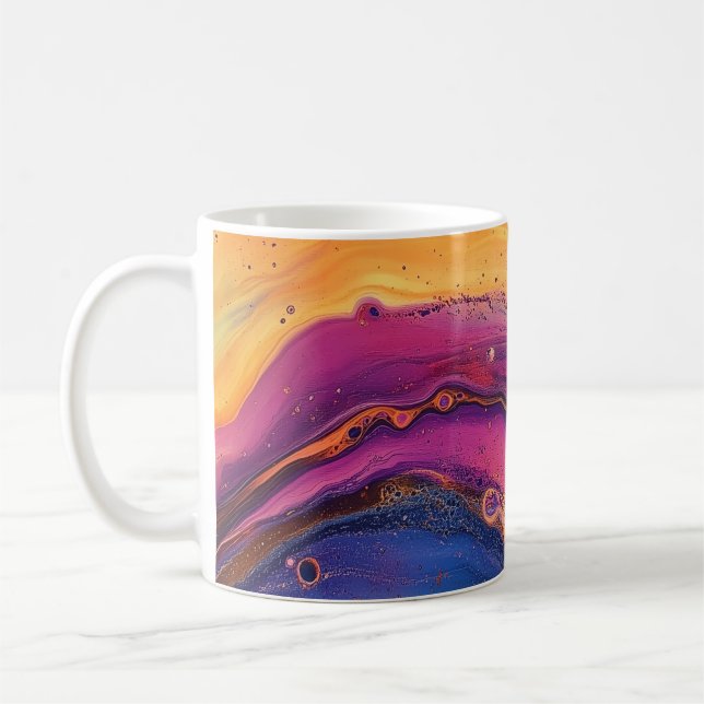 Rainbow Fluid Pour Purple & Orange Colourful Coffee Mug (Left)