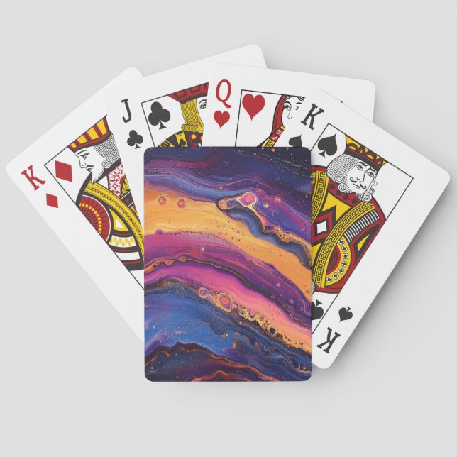 Rainbow Fluid Pour Purple & Orange Colourful Playing Cards (Back)