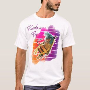 Rainbow Fly Fishing Lure Retro Sunset T-Shirt