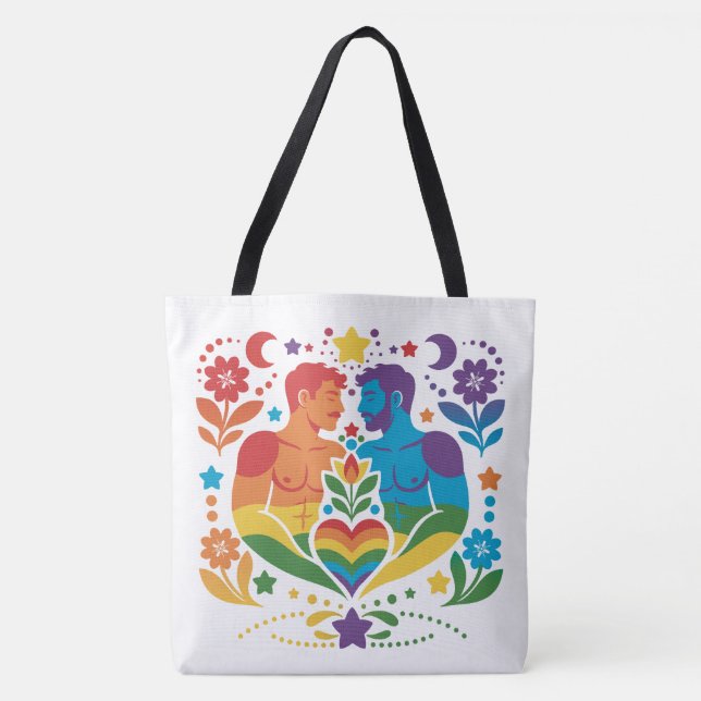 Rainbow Folk Art Pride Garden Tote Bag (Front)