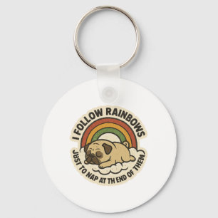 Rainbow Follower Pug St.Patrick's Day Key Ring
