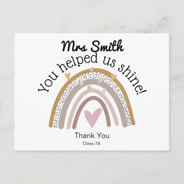 Rainbow for thank you teacher gift postcard (Front)