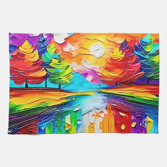 Rainbow Forest Sunset Dreams Tea Towel (Horizontal)