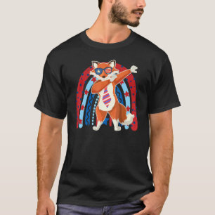 Rainbow Fox Dabbing Dance Fourth Of July American  T-Shirt
