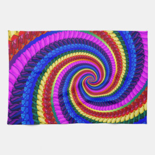 Rainbow Fractal Art Swirl Pattern Tea Towel
