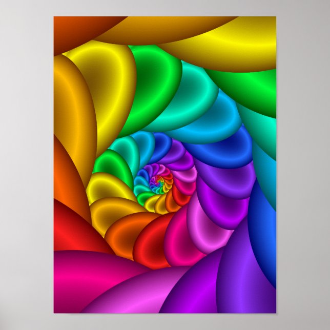 Rainbow Fractal Spiral Rainbow Abstract Vortex Poster (Front)