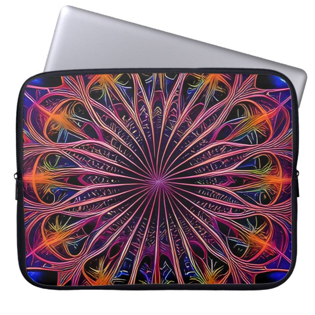 Rainbow Fractal Style Flower Art Laptop Sleeve (Front)