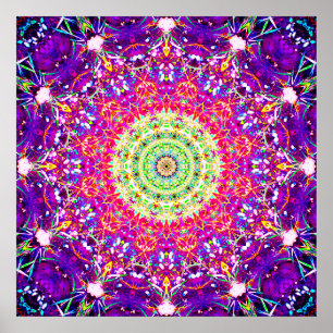 Rainbow Fractals   Kaleidoscopic Mandala Poster