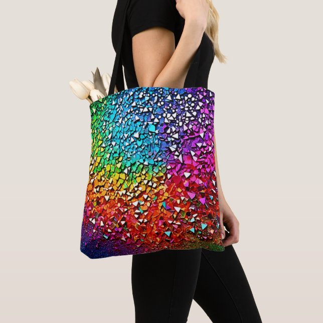 Rainbow Fragment Mosaic Tote Bag (Close Up)