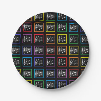 Rainbow Framed Musical Squares Black Paper Plate