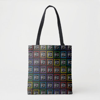 Rainbow Framed Musical Squares Black Tote Bag