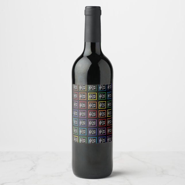 Rainbow Framed Musical Squares Black Wine Label (Front)