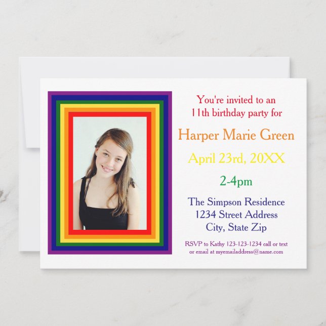 Rainbow Framed Photo - Birthday Invitation (Front)