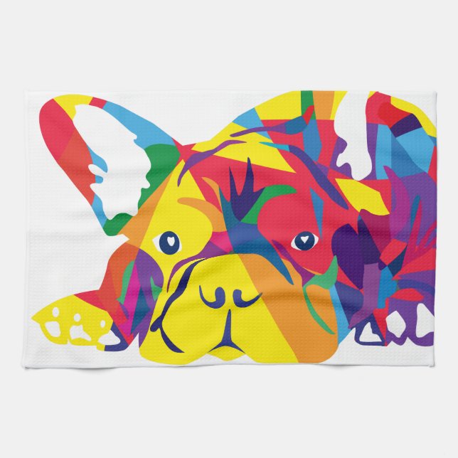 Rainbow French Bulldoge Tea Towel (Horizontal)