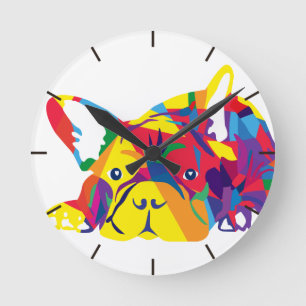 Rainbow French Bulldogge Round Clock