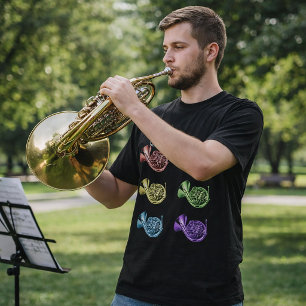 Rainbow French Horn Collage Design T-Shirt