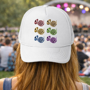 Rainbow French Horn Collage Design Trucker Hat